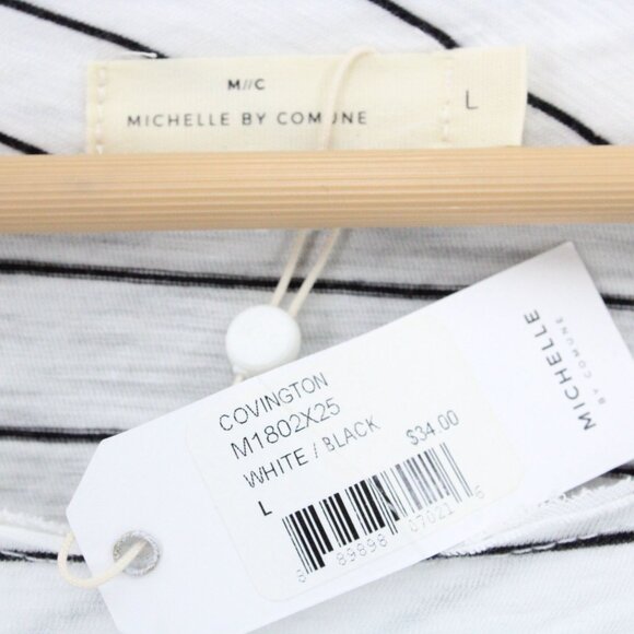 Michelle By Comune Blouse Top Women White Striped Crewneck 3/4 Sleeve Size Large - Picture 6 of 9